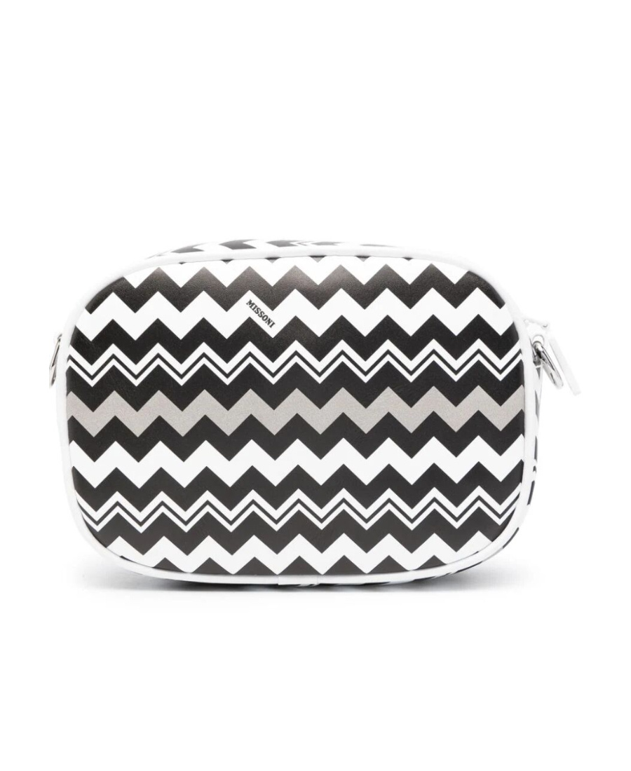 Missoni Zigzag-print Leather Shoulder Bag In Black