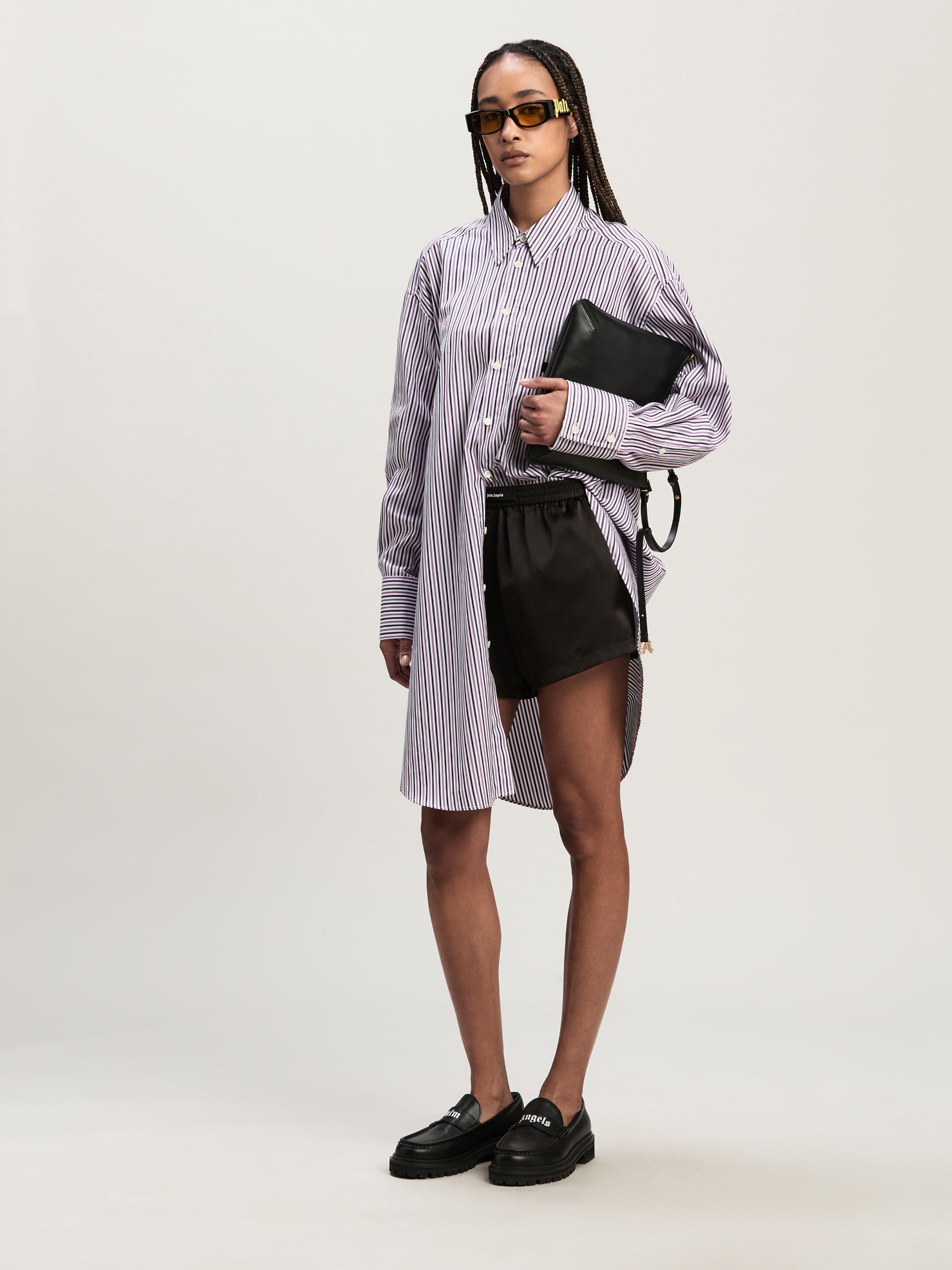 Palm Angels Logo Patch Striped Shirt In Purple