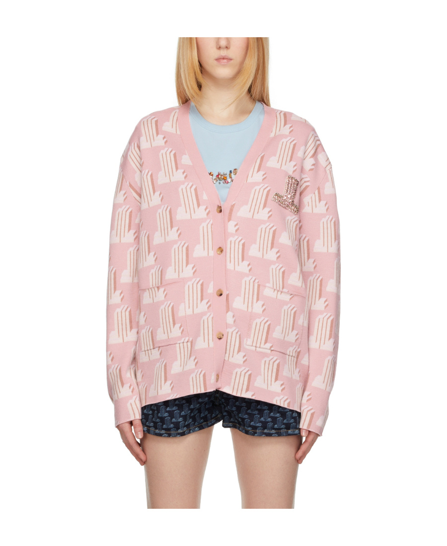 Lanvin Monogram-pattern Knitted Cardigan In Pink