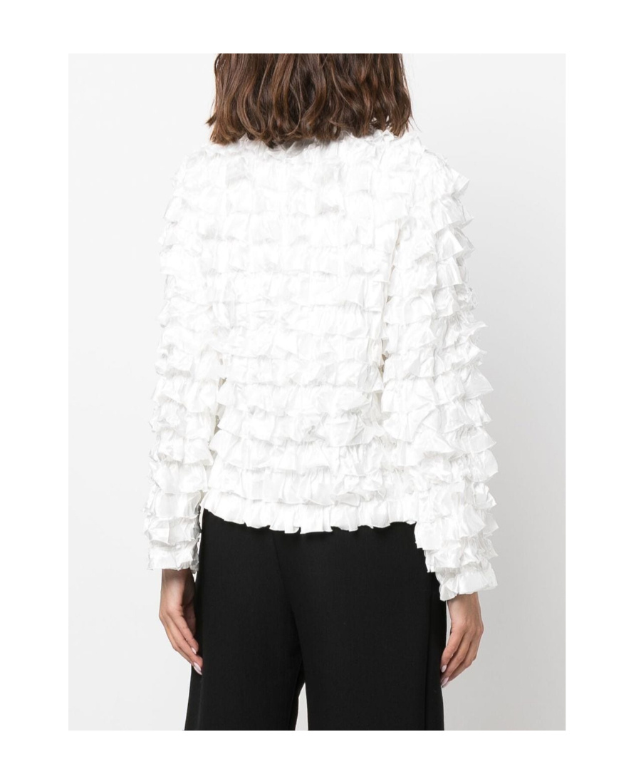 Shop Comme Des Garçons Band-collar Ruffled Fitted Jacket In White