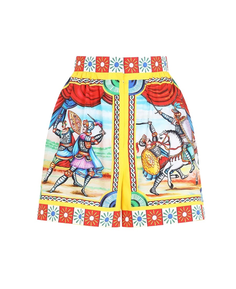 Dolce & Gabbana Carretto Print High Waist Cotton Shorts In Multicolor