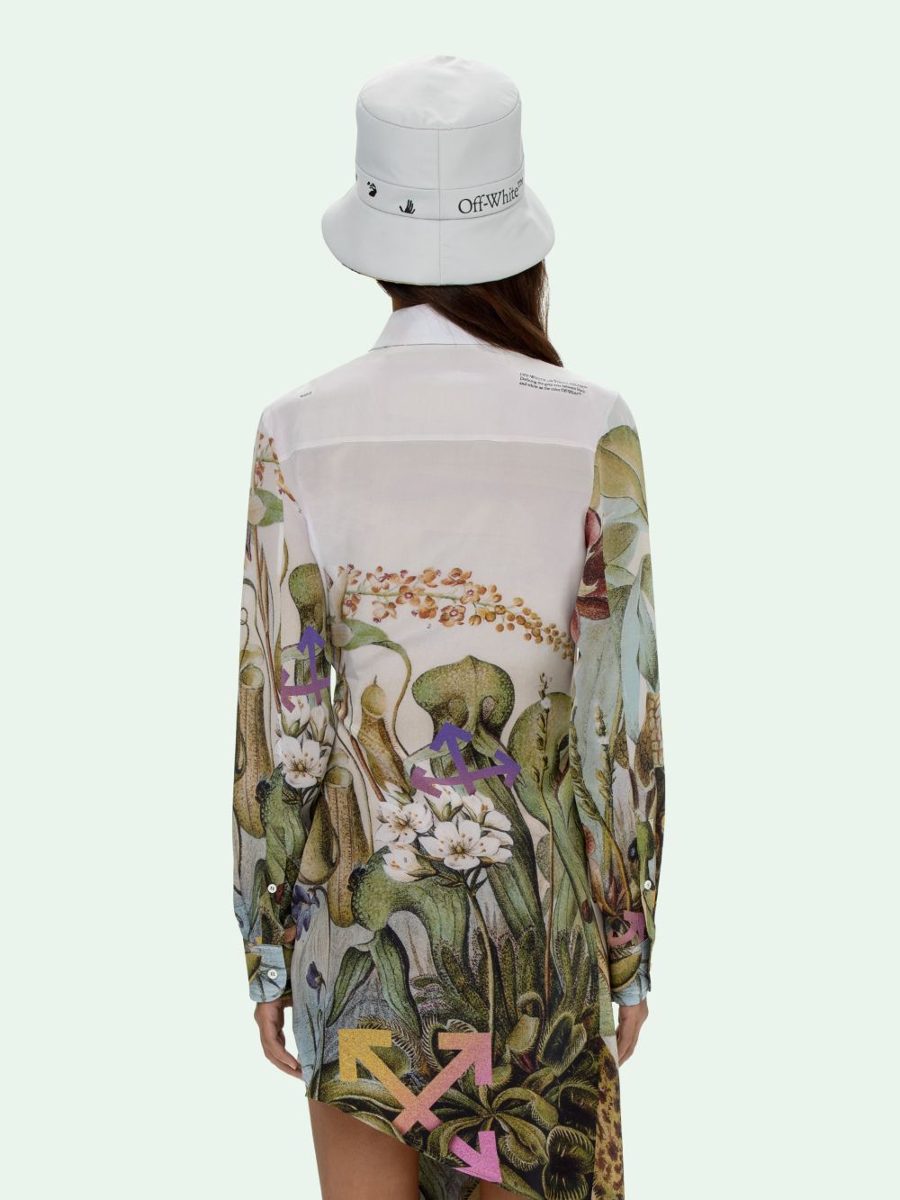 Off-white Botanical-print Belted Silk Shirtdress In Multicolor