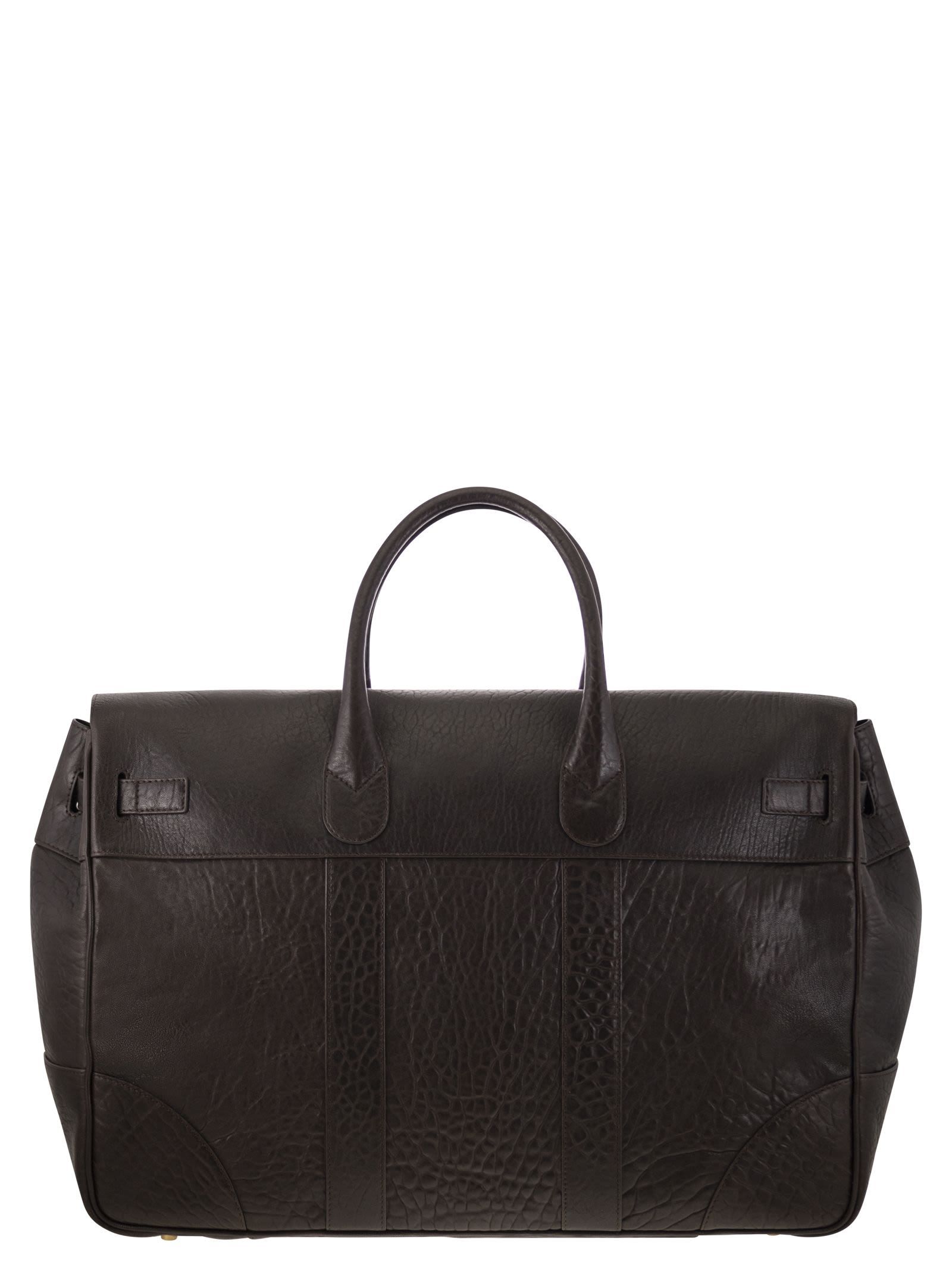 Brunello Cucinelli Men Country Leather Bag With Texture Grain In Multi
