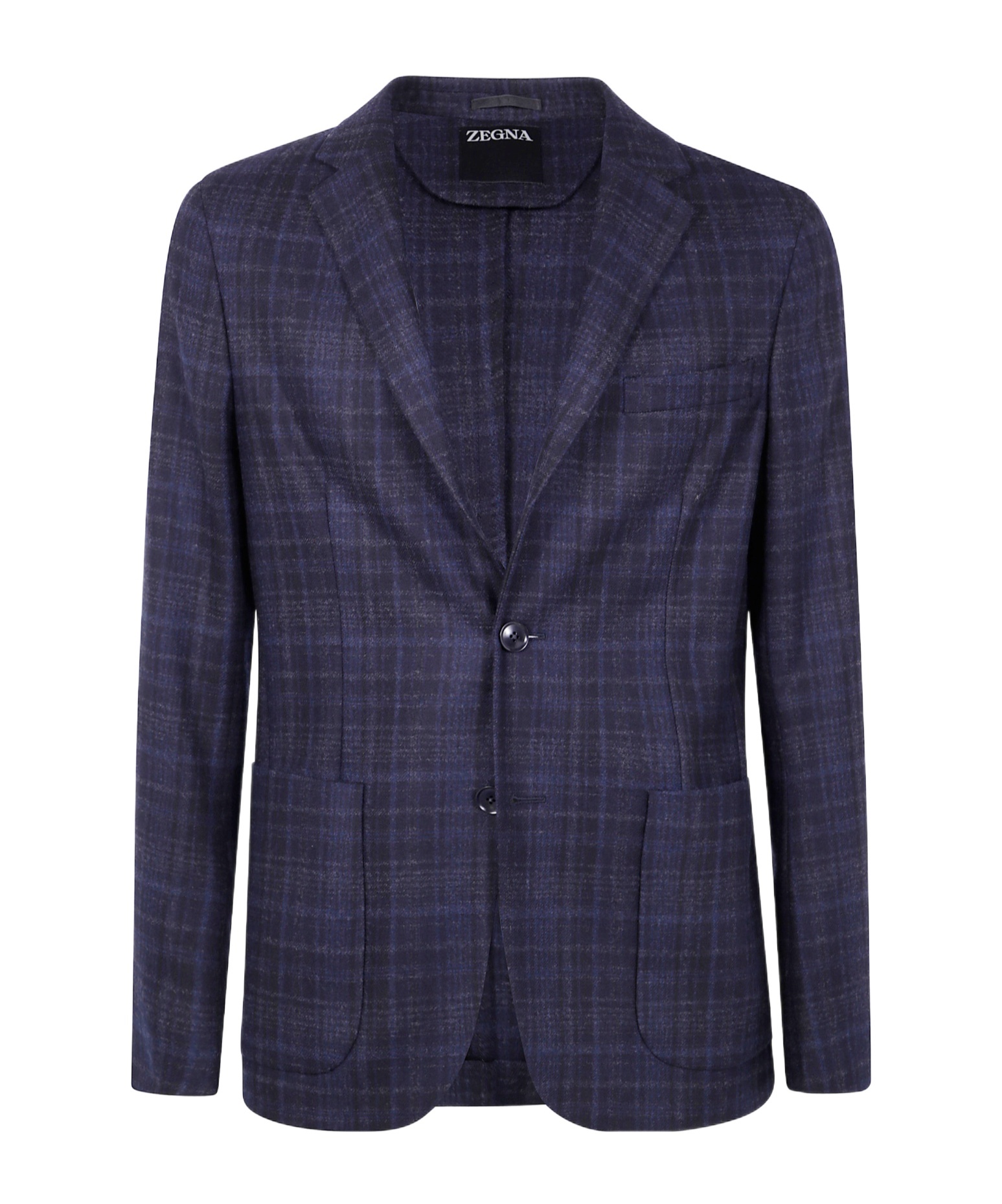 Zegna Wool Jacket With Chest And Front Pockets In Black