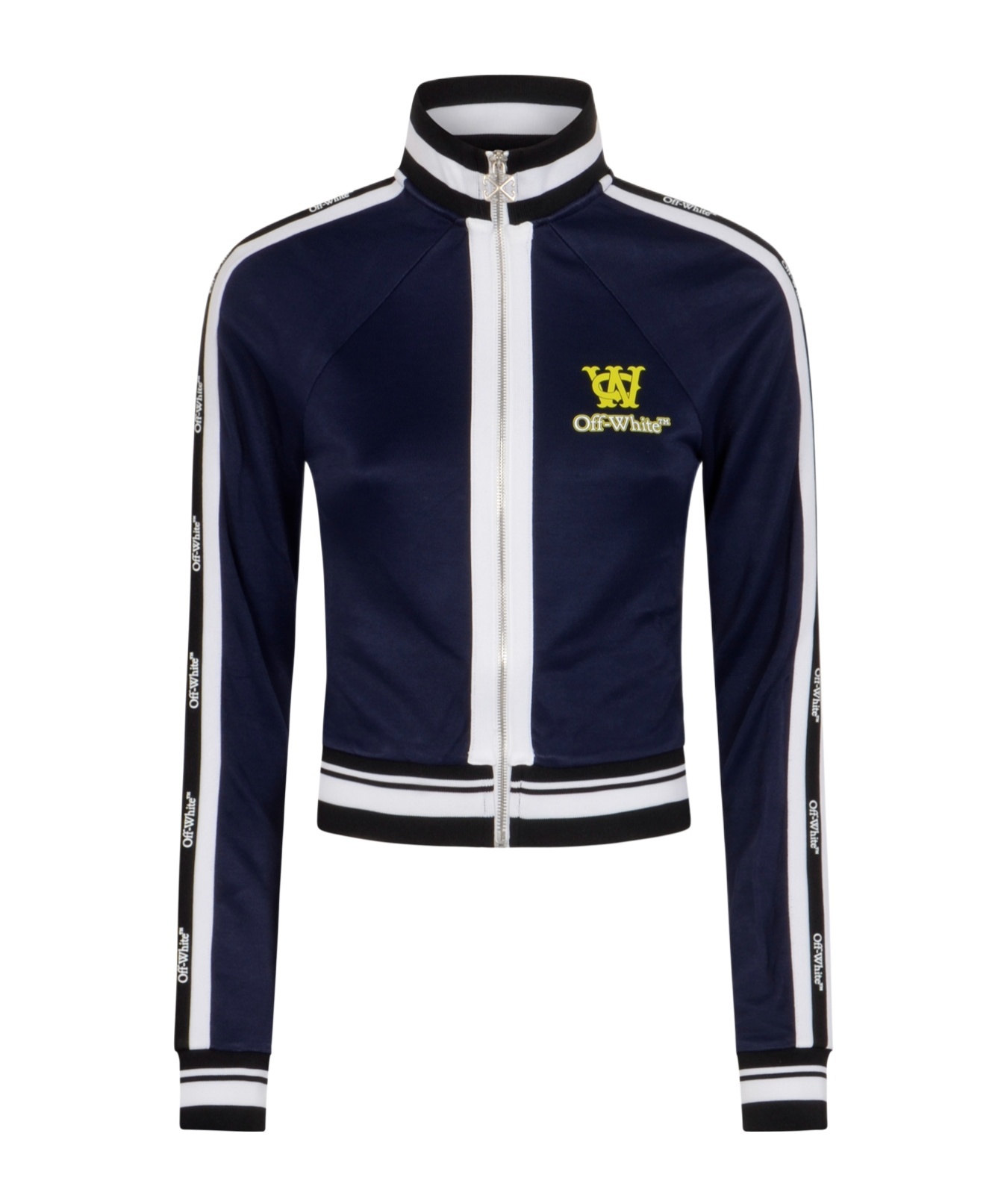 Off-white Logo Printed Zip-up Jacket In Blue