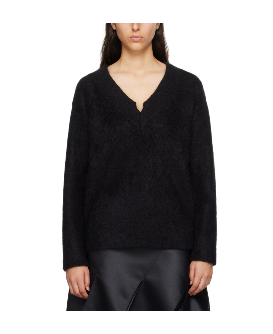 We11 Done V-neck Mohair-blend Jumper In Black