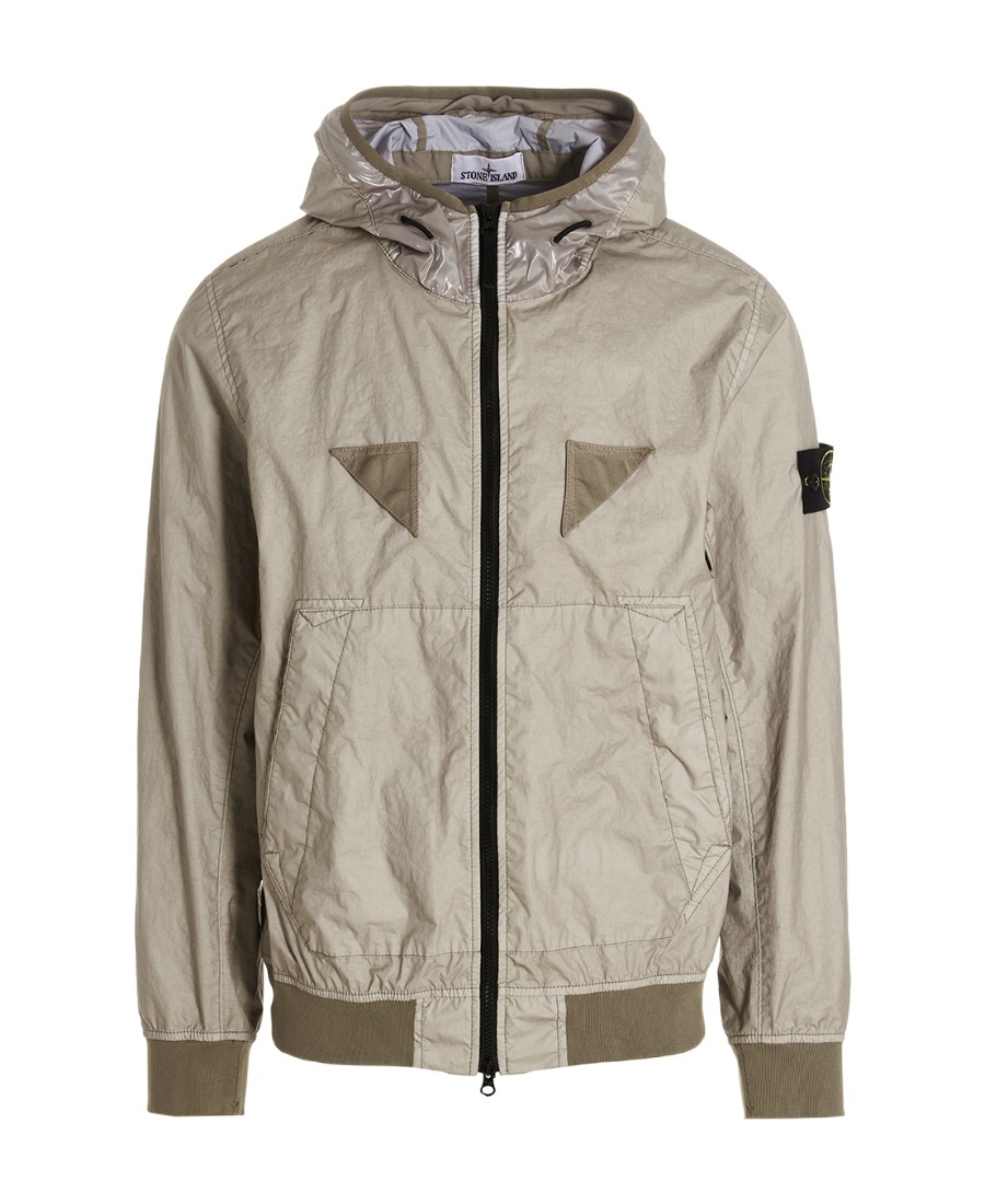 Stone Island Logo-patch Zip-up Jacket In Gray