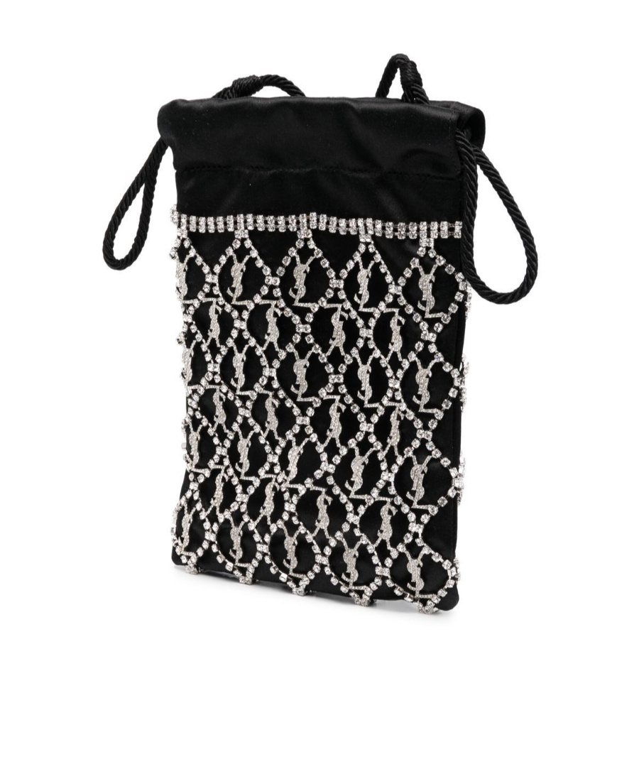 Saint Laurent Crystal-embellished Drawstring Mini Bag In Black
