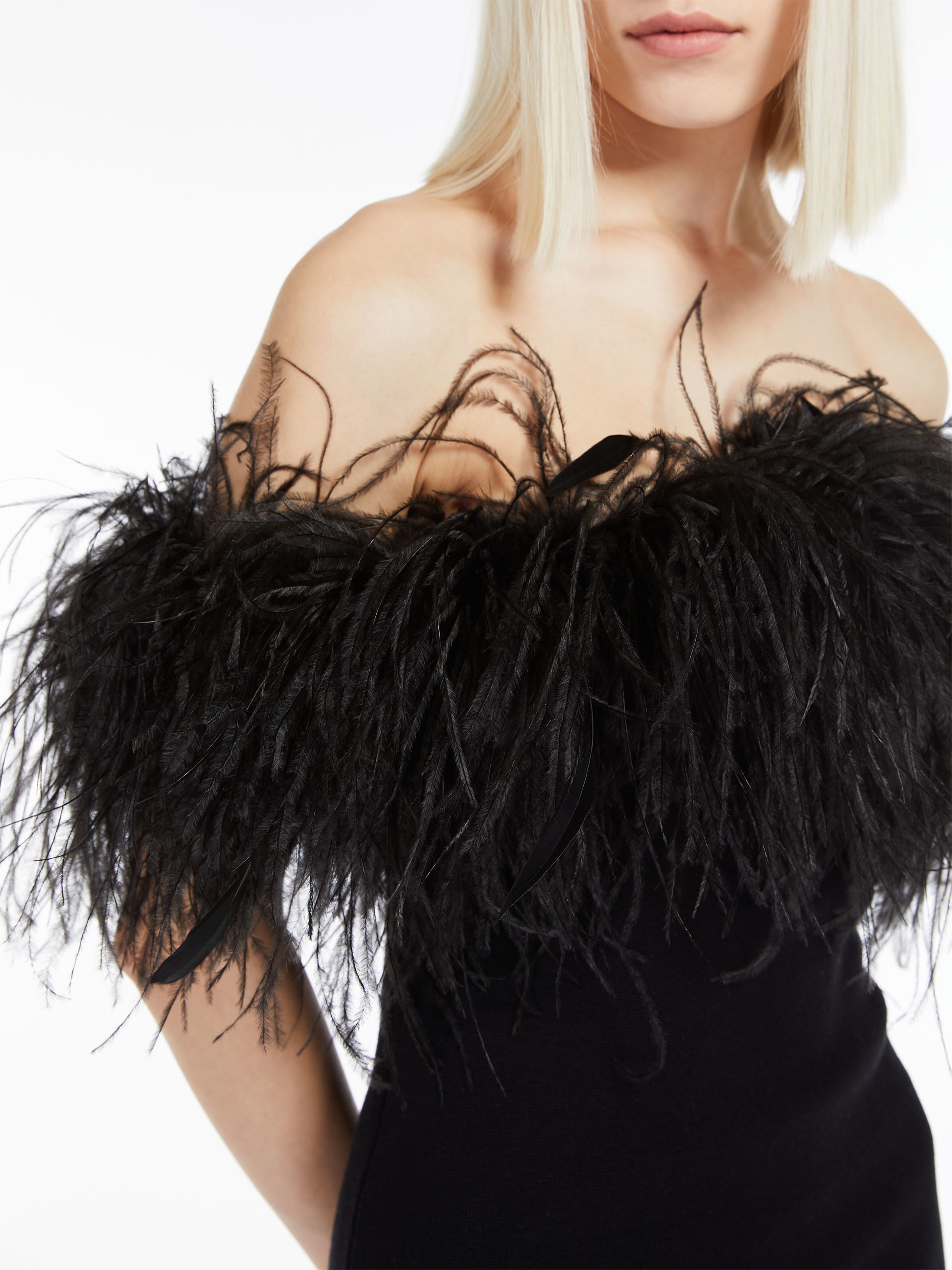 Max Mara Bare-shouldered Wool Dress In Black