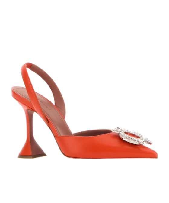 Amina Muaddi Begum Crystal-embellished Satin Slingback Courts In Orange