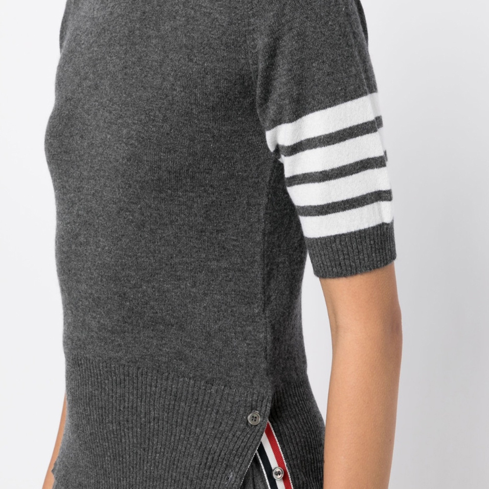 Thom Browne Signature 4-bar Stripe Short-sleeve Cashmere Top In Black