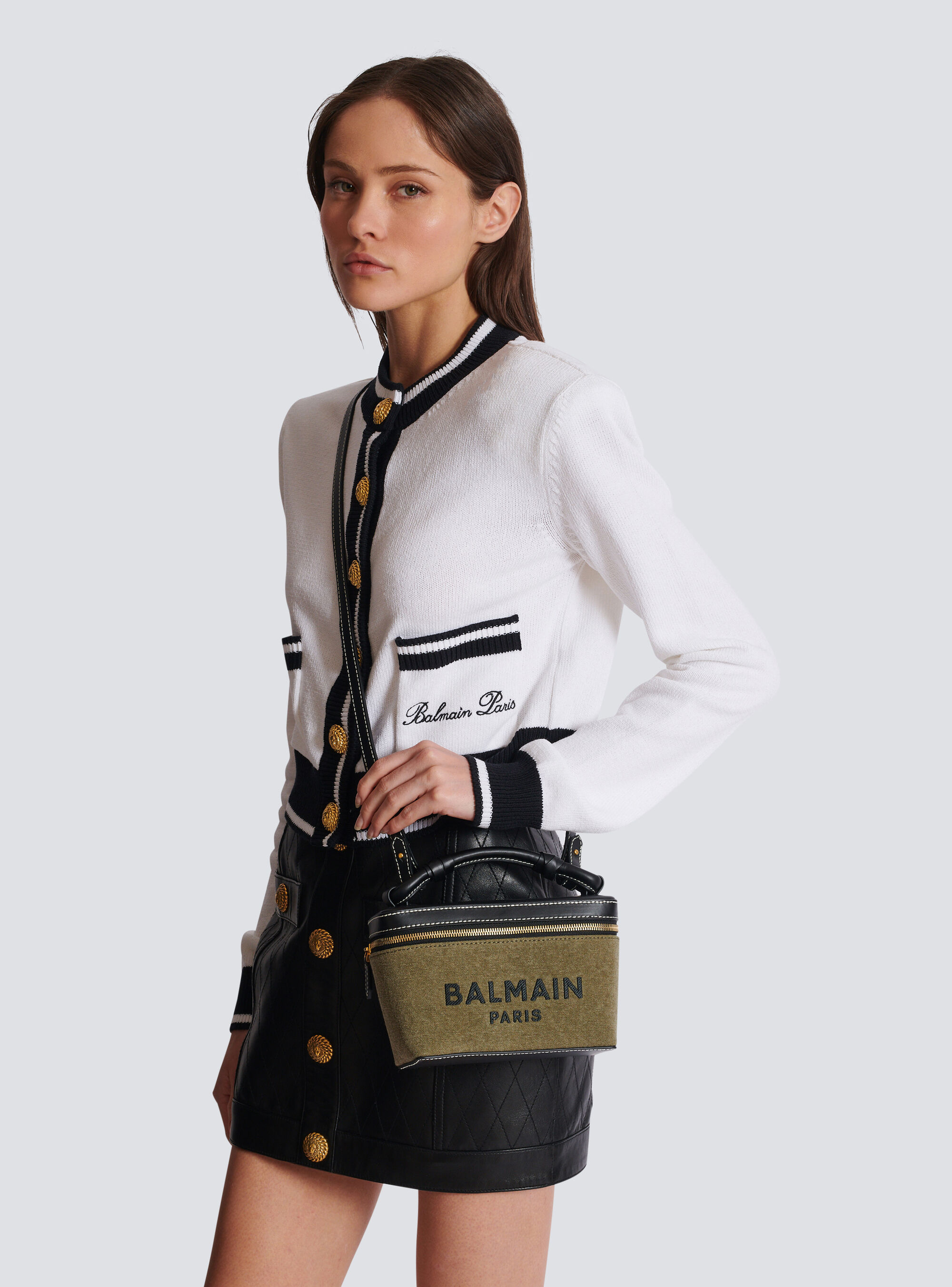 Shop Balmain B-army Vanity Case In Canvas And Leather In Black