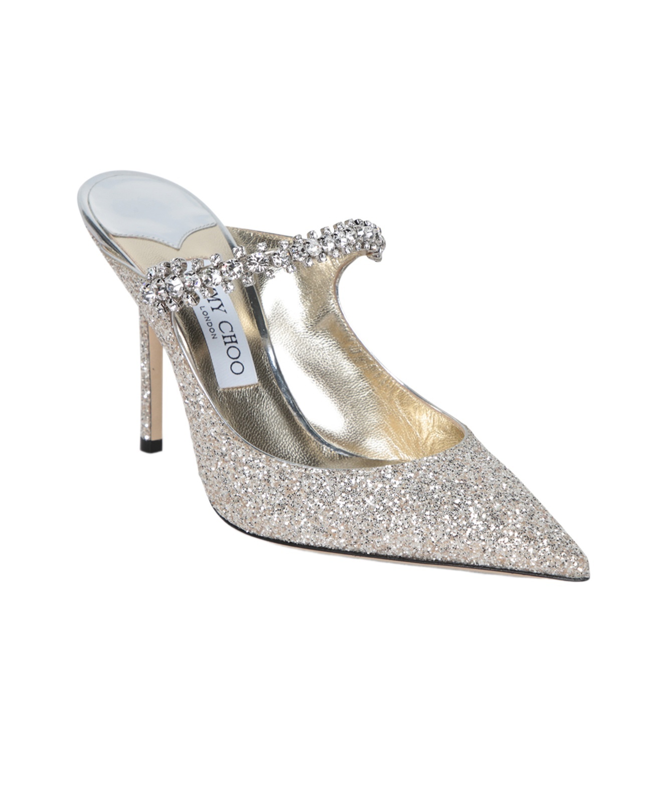 Jimmy Choo Embellished Glitter Pointed Toe Sandals In Gray