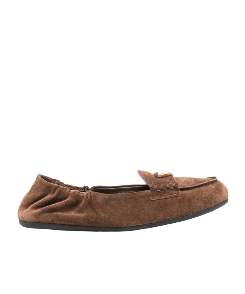 Prada Round Head Loafer Shoes In Brown