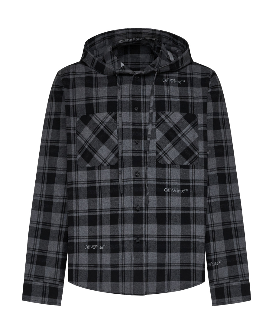 Off-white Hooded Flannel Shirt In Black
