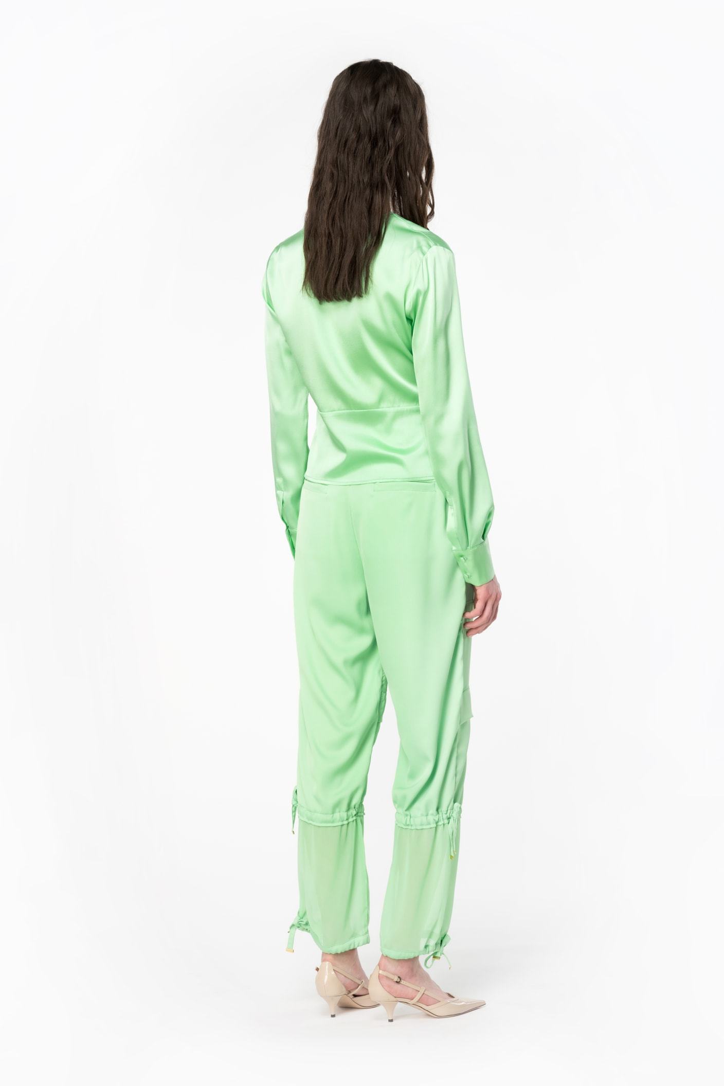 Pinko Twist-detail Silk Blouse In Green