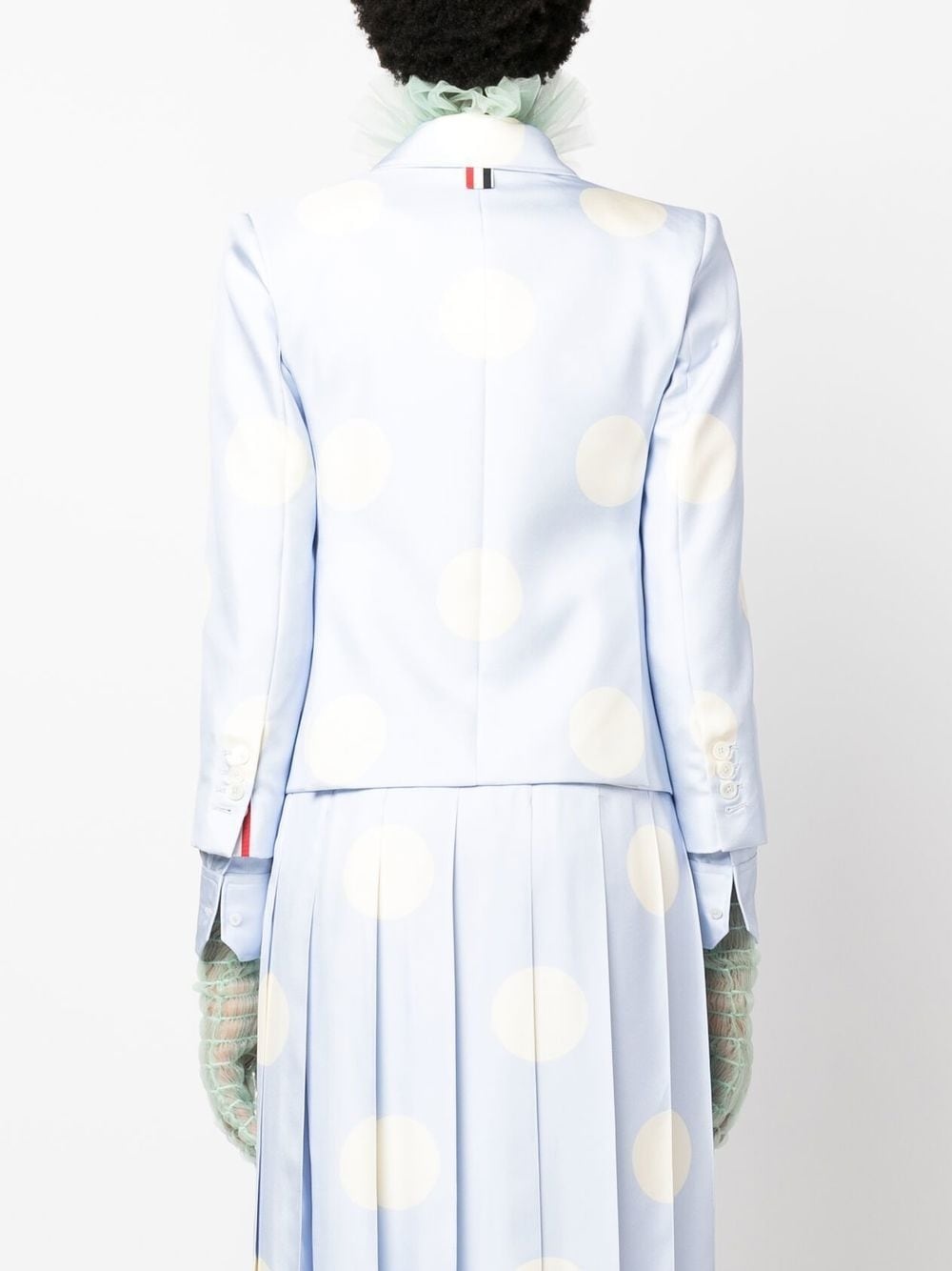Thom Browne Light Blue Polka-dot Print Silk Blazer In White