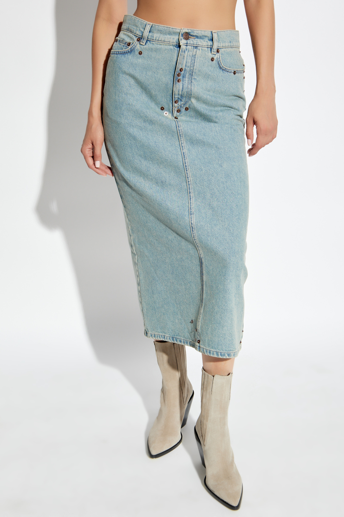 Moschino Women Rivets Denim Skirt In Blue