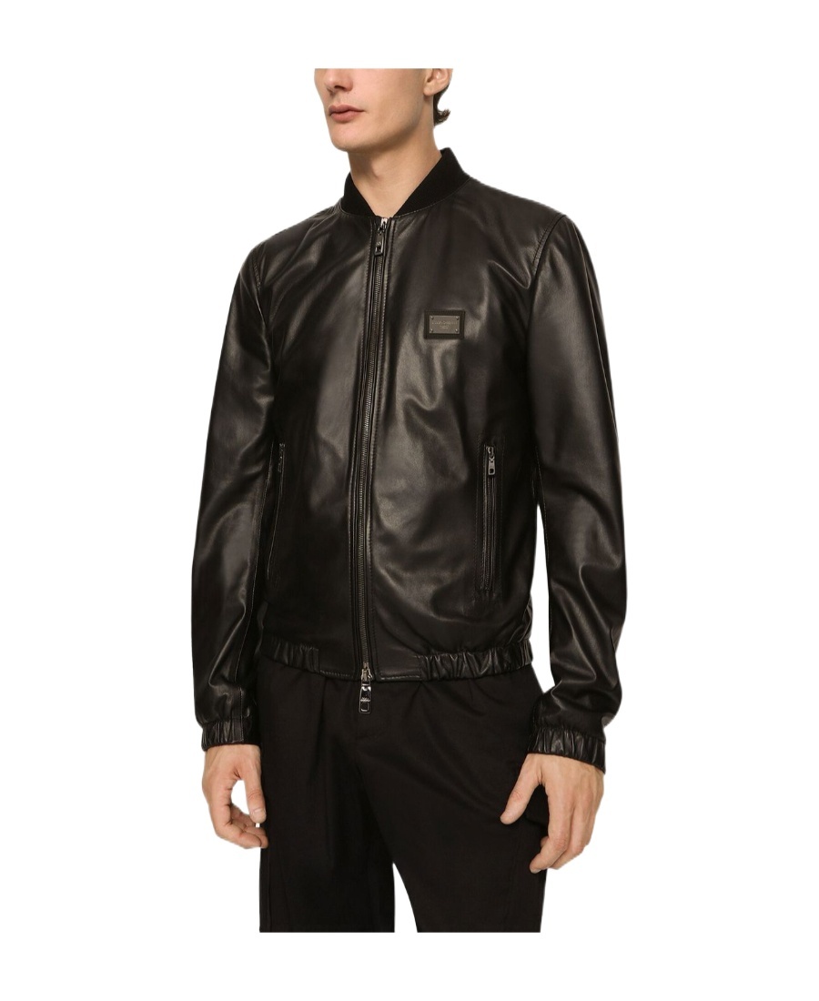 Dolce & Gabbana Black Jacket With Metal Logo Patch On The Chest In Black
