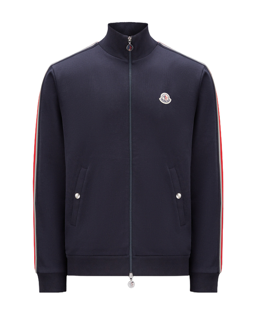 Moncler Stripe-detail Zip-up Sweatshirt In Blue