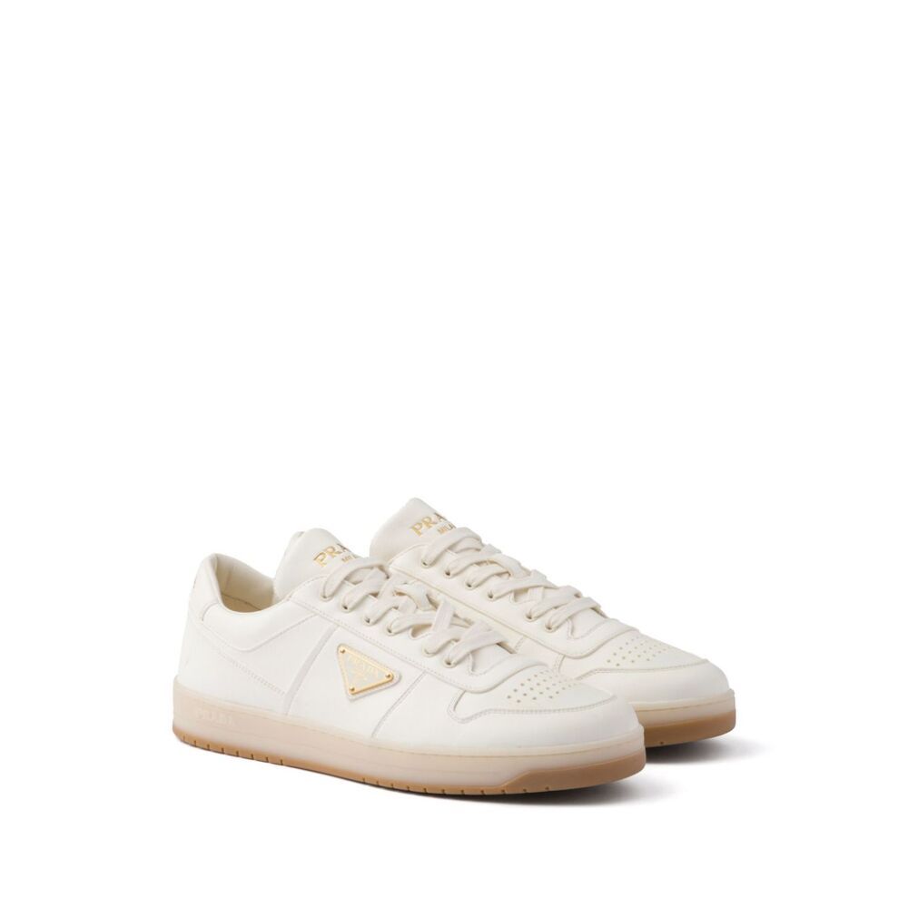 Prada Ivory Leather Lace-up Sneakers In Nude