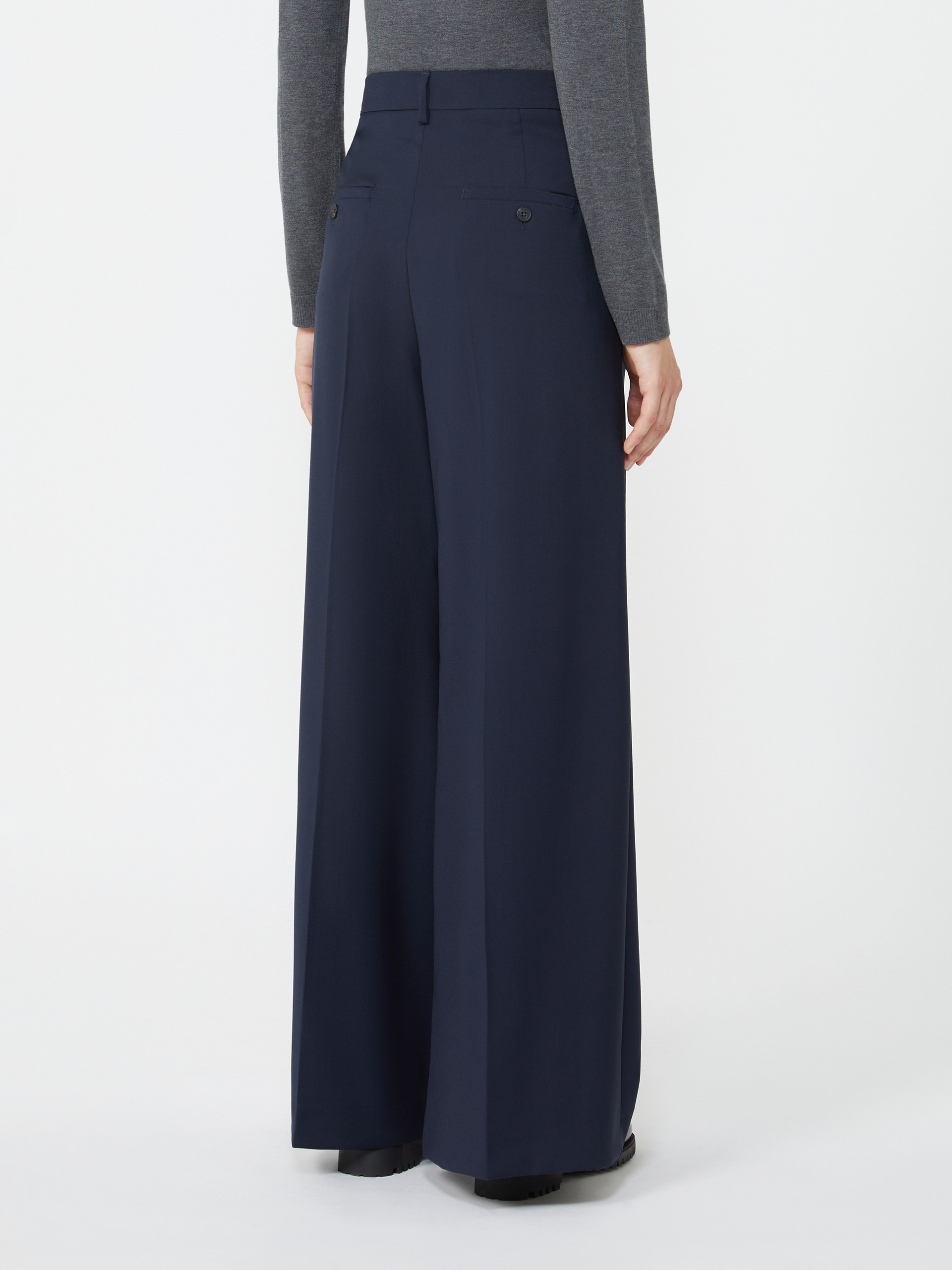Weekend Max Mara Stretch Wool Trousers In Blue