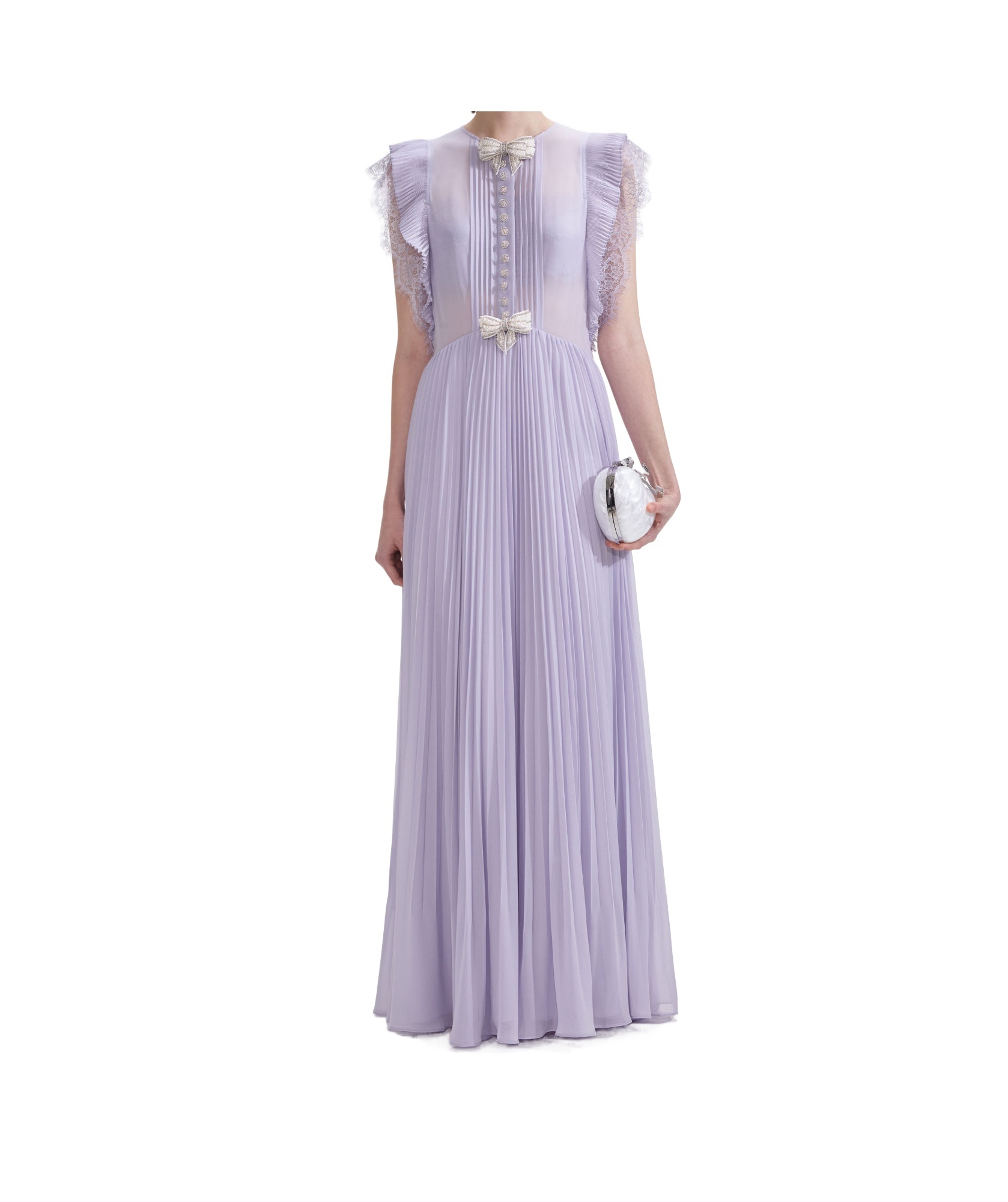 Shop Self-portrait Chiffon Ruffle Maxi Dress In Purple
