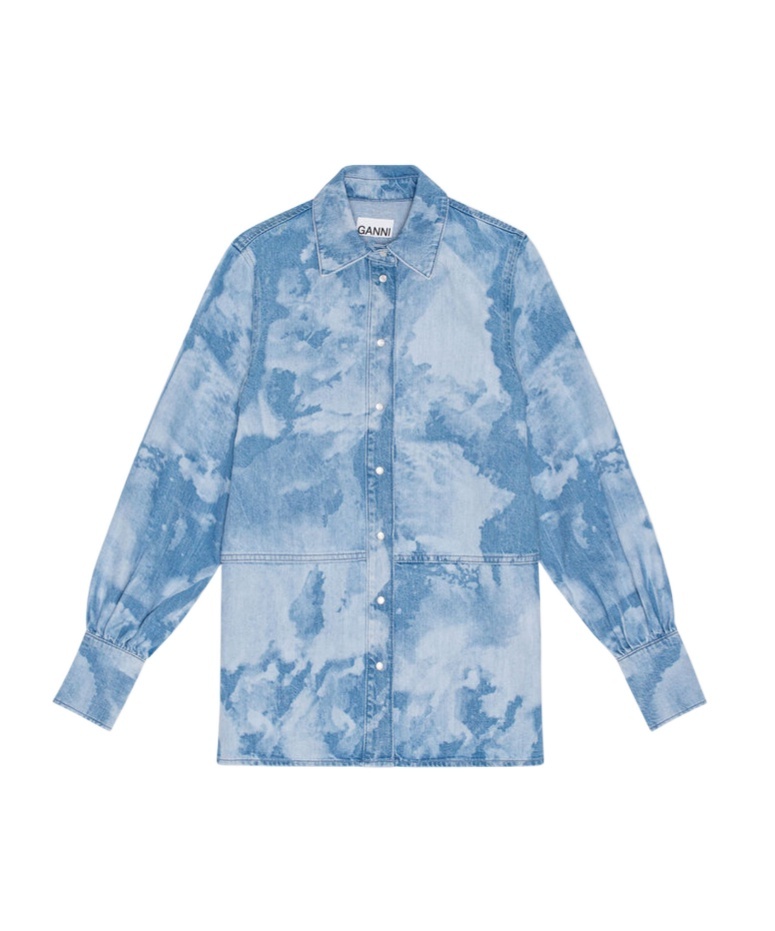 Shop Ganni Blue Bleach Denim Shirt