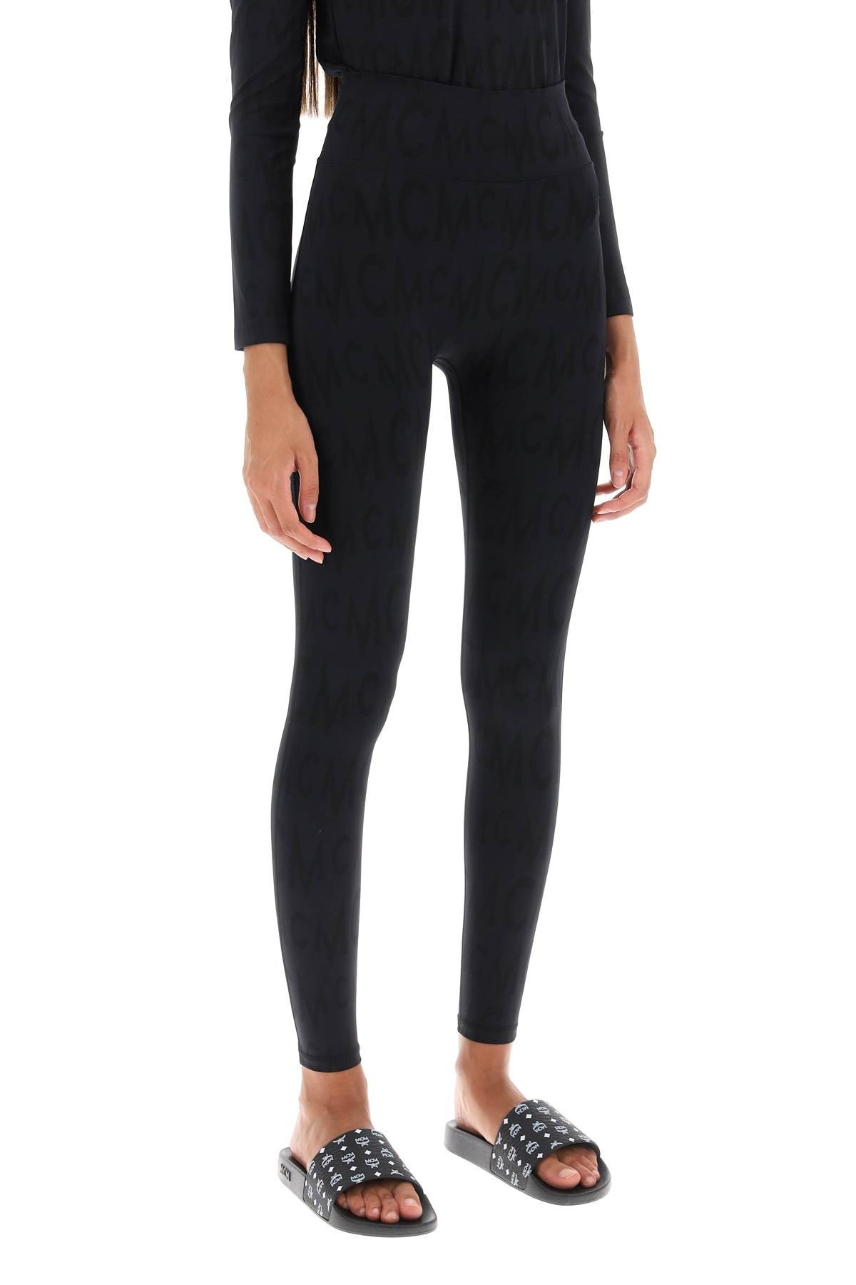 Mcm Leggings With Logo Pattern In Black