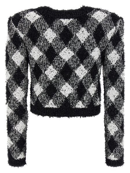 Shop Balmain Gingham Tweed Jacket In White