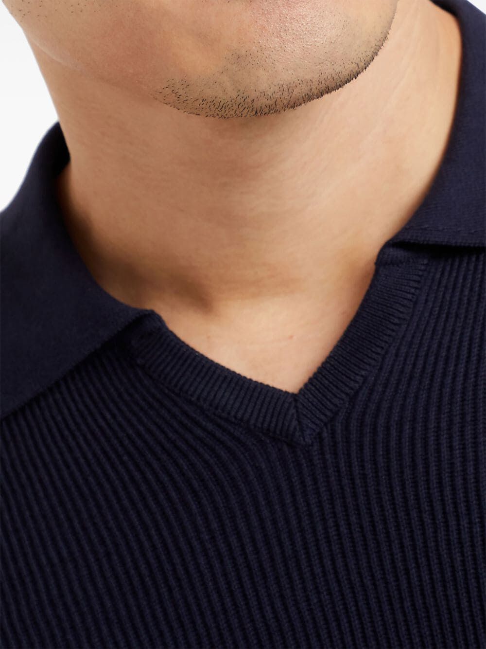 Brunello Cucinelli Ribbed-knit Cotton Polo Sweater In Blue