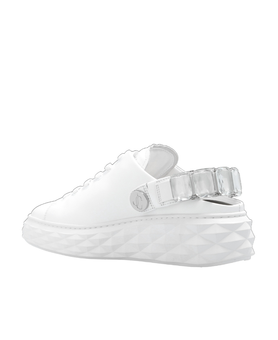 Jimmy Choo Diamond Maxi Crystal Leather Sneakers In White