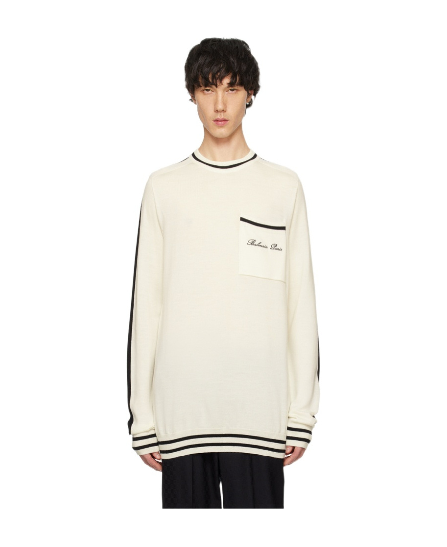 Shop Balmain Logo-embroidered Wool Jumper In White