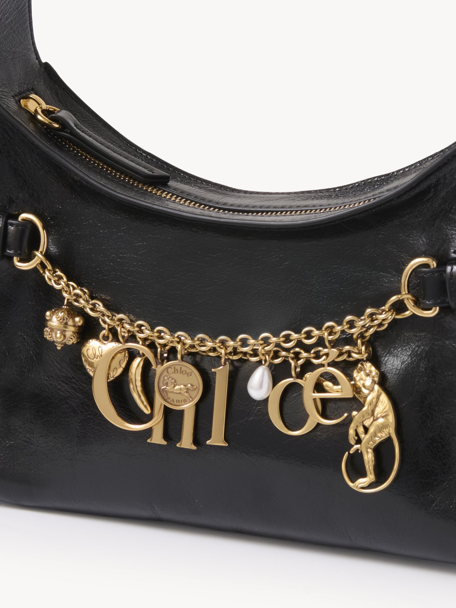 Chloé Charms Hobo Bag In Shiny Leather In Brown