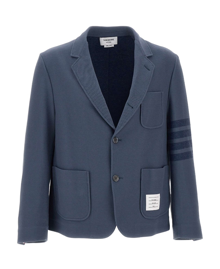 Thom Browne Striped-sleeve Cotton Blazer In Blue