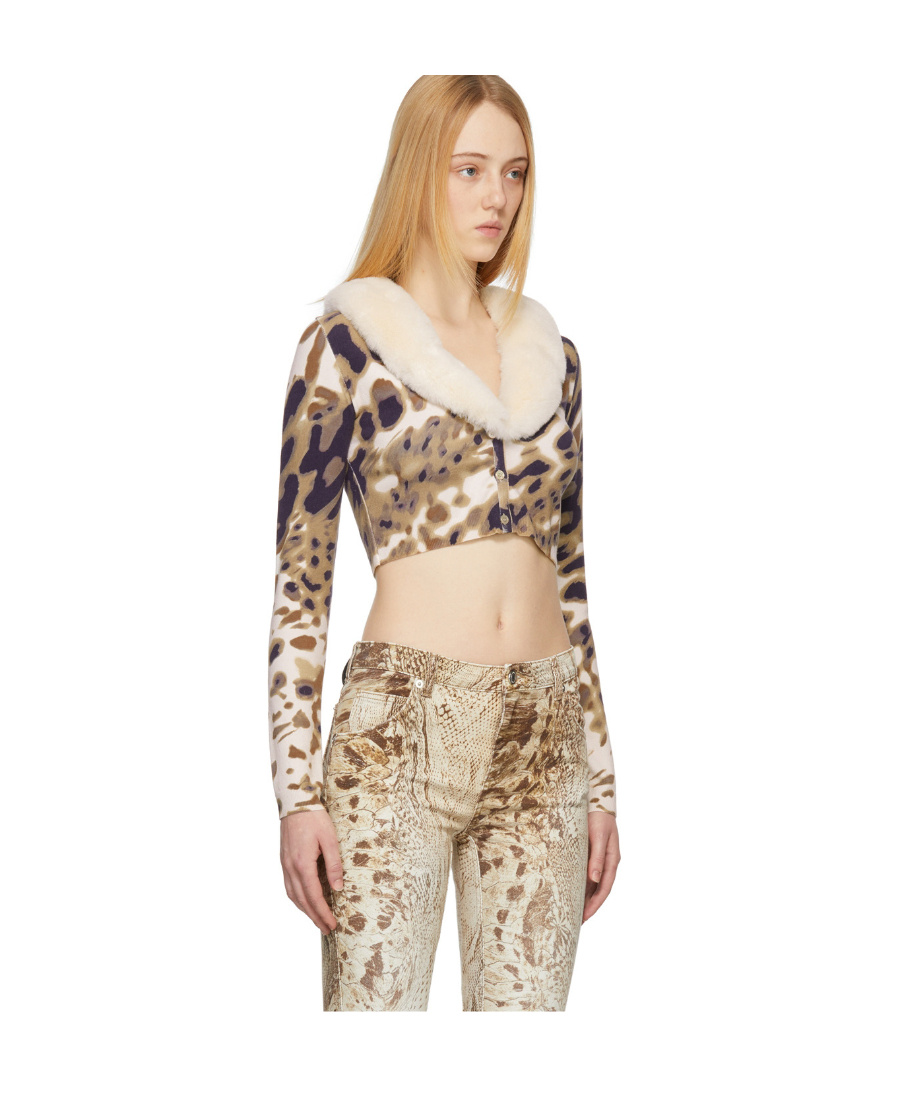 Blumarine Multicolor Print Cardigan In Nude