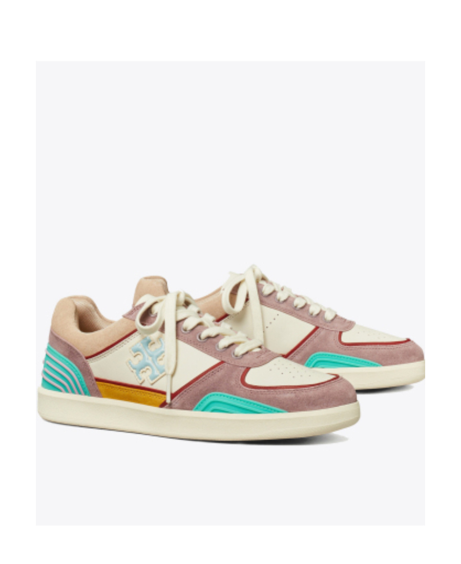 Tory Burch Clover Court Colour-block Leather Sneakers In Multicolor