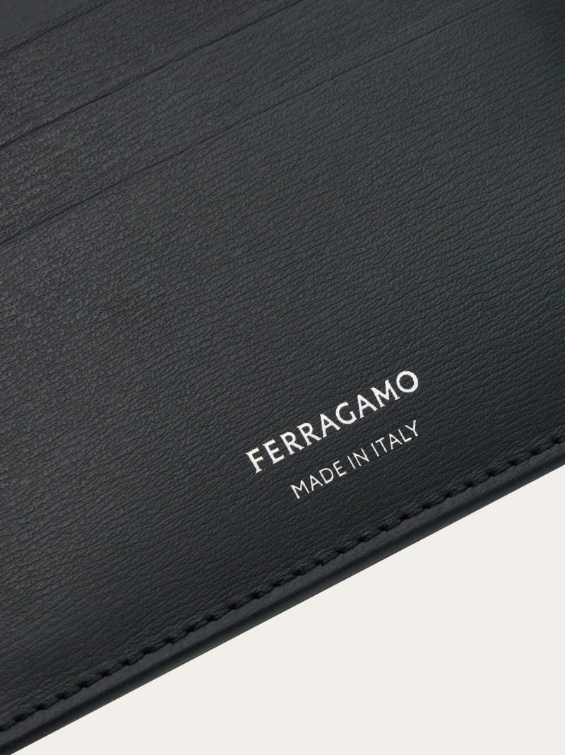 Ferragamo Florence Black Card Holder With Logo Lettering On The Front In Grained Leather Man In Black