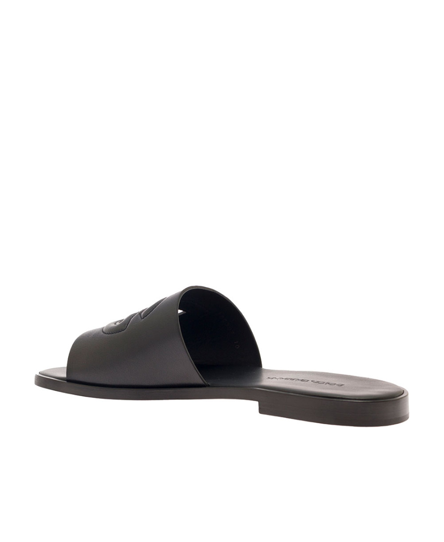 Dolce & Gabbana Black Sandals With Dg Logo Cut-out In Leather Man In Black