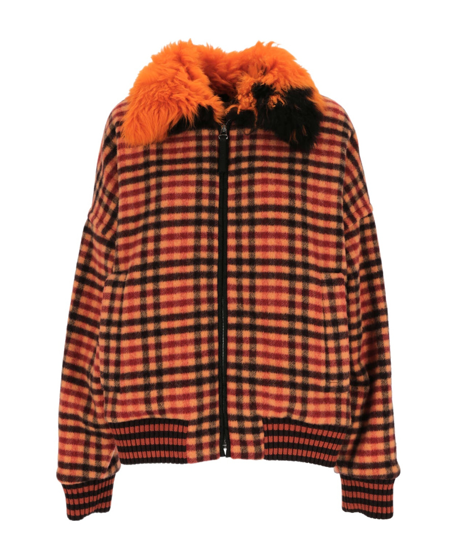 Marni Shearling-trim Checked Bomber Jacket In Brown