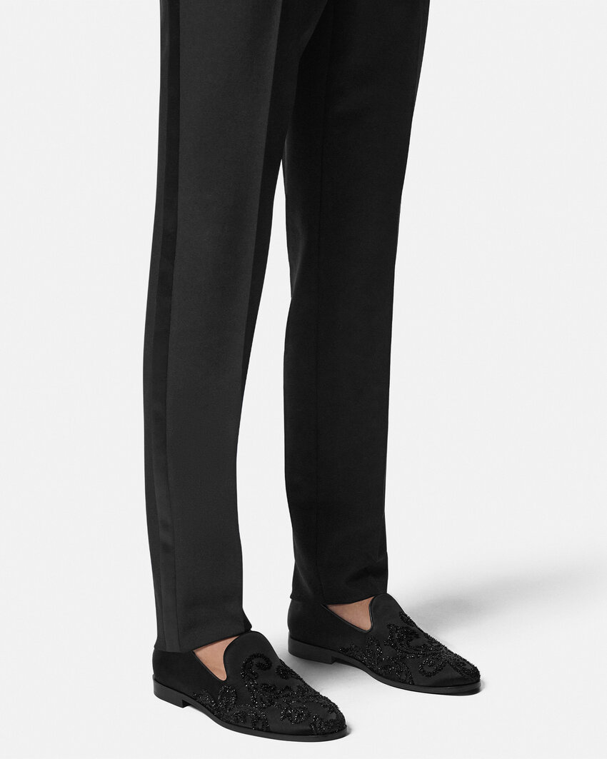 Versace Sequin-detailing Slippers In Black