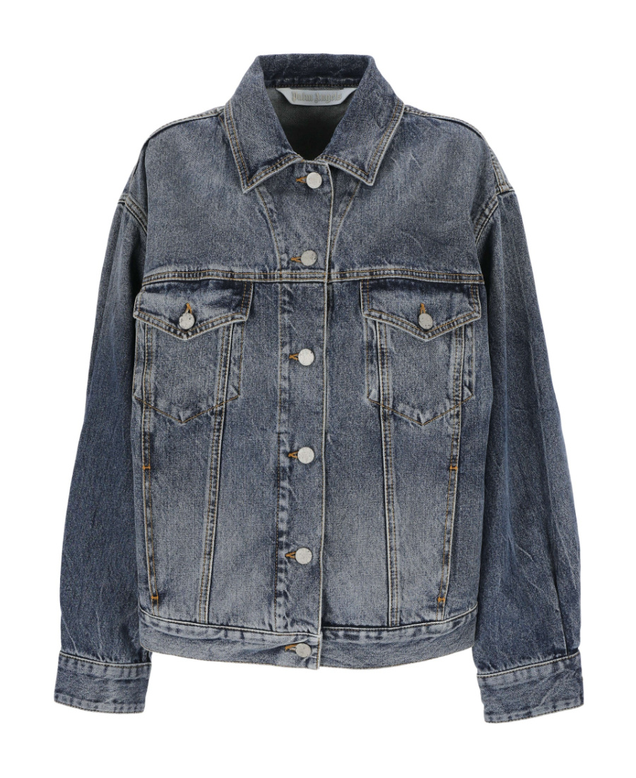 Palm Angels Sunrise-print Denim Jacket In Gray