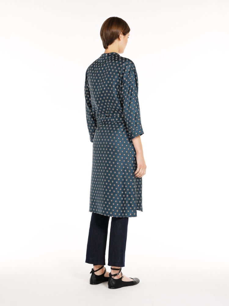 Max Mara Printed Silk Kaftan Dress In Blue