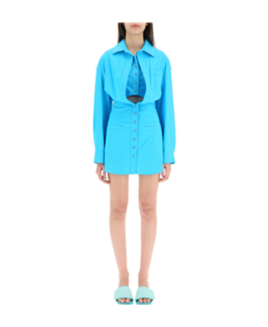 Jacquemus Baunhilha Layered Cutout Cotton-poplin Shirt Dress In Blue