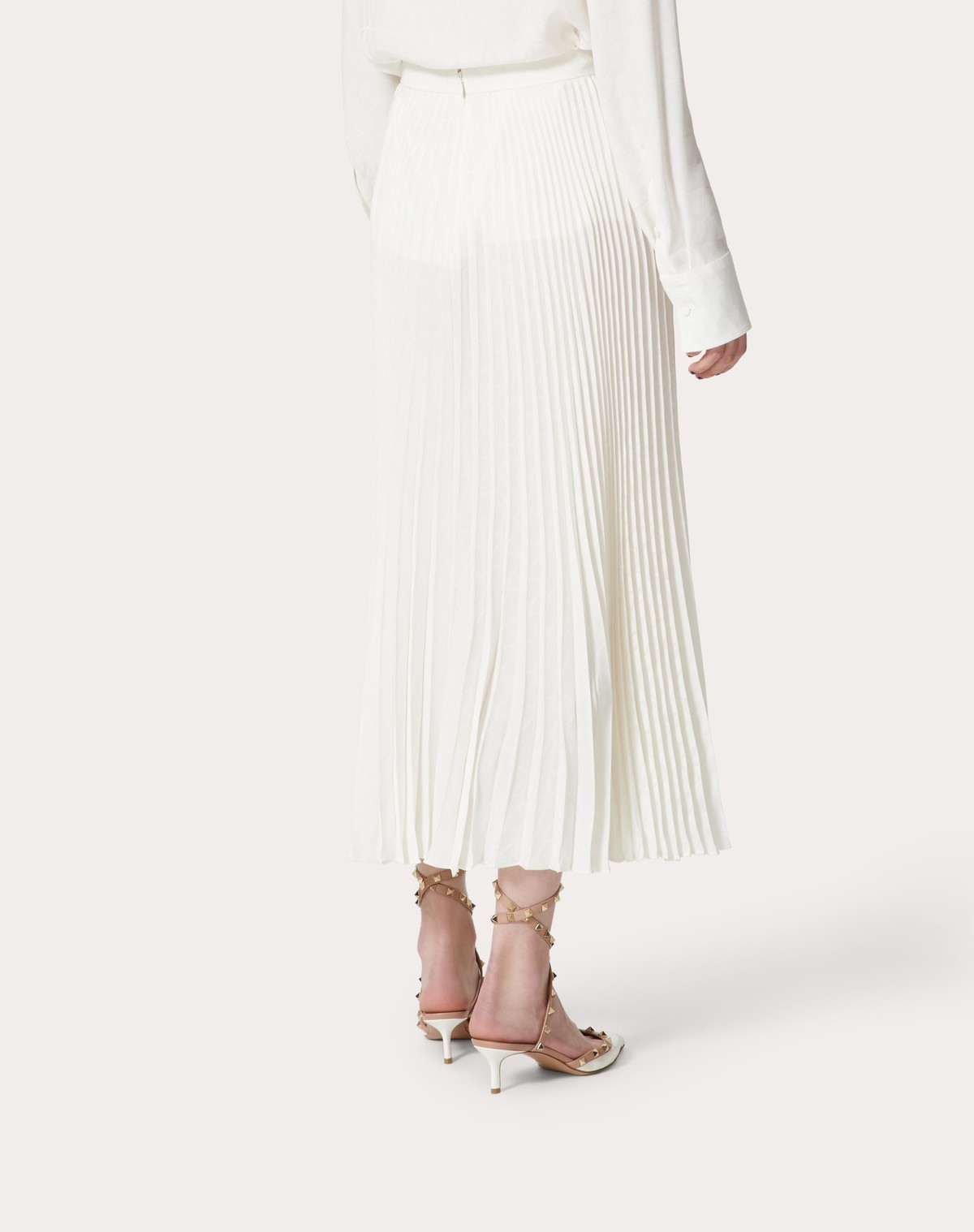 Shop Valentino Pleated Midi Skirt In White