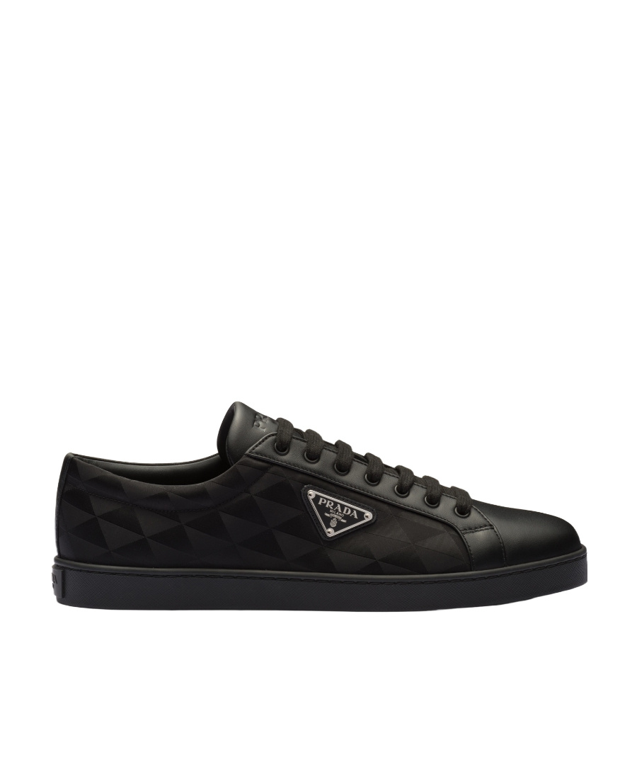 Shop Prada Leather And Nylon Sneakers In Black