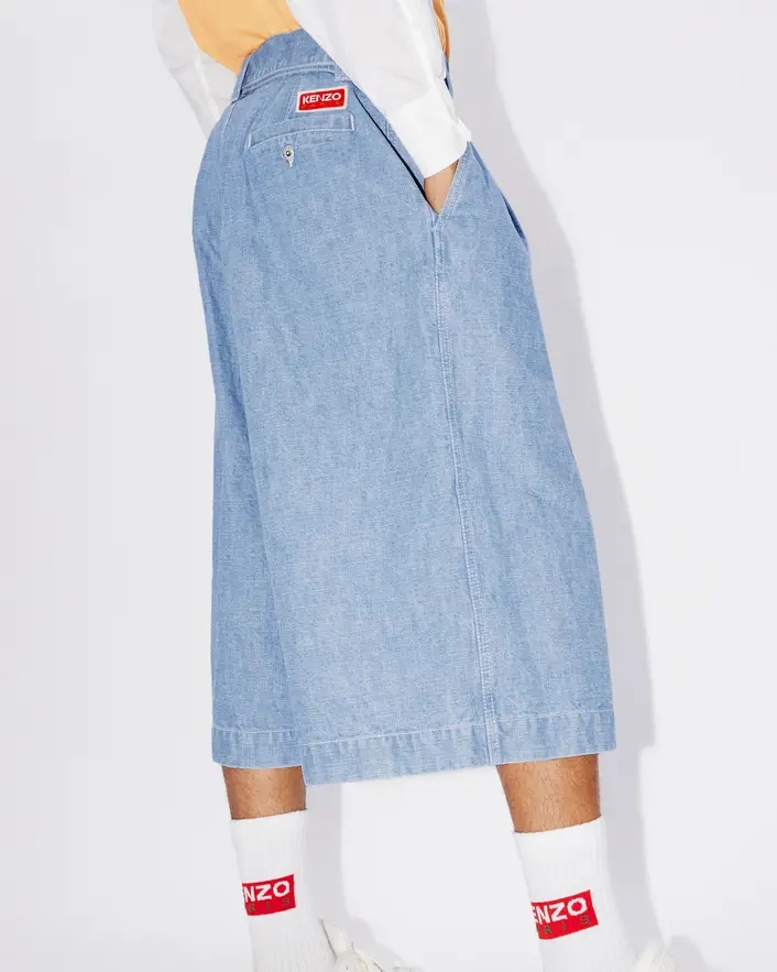 Kenzo Pleat-detail Denim Shorts In Blue