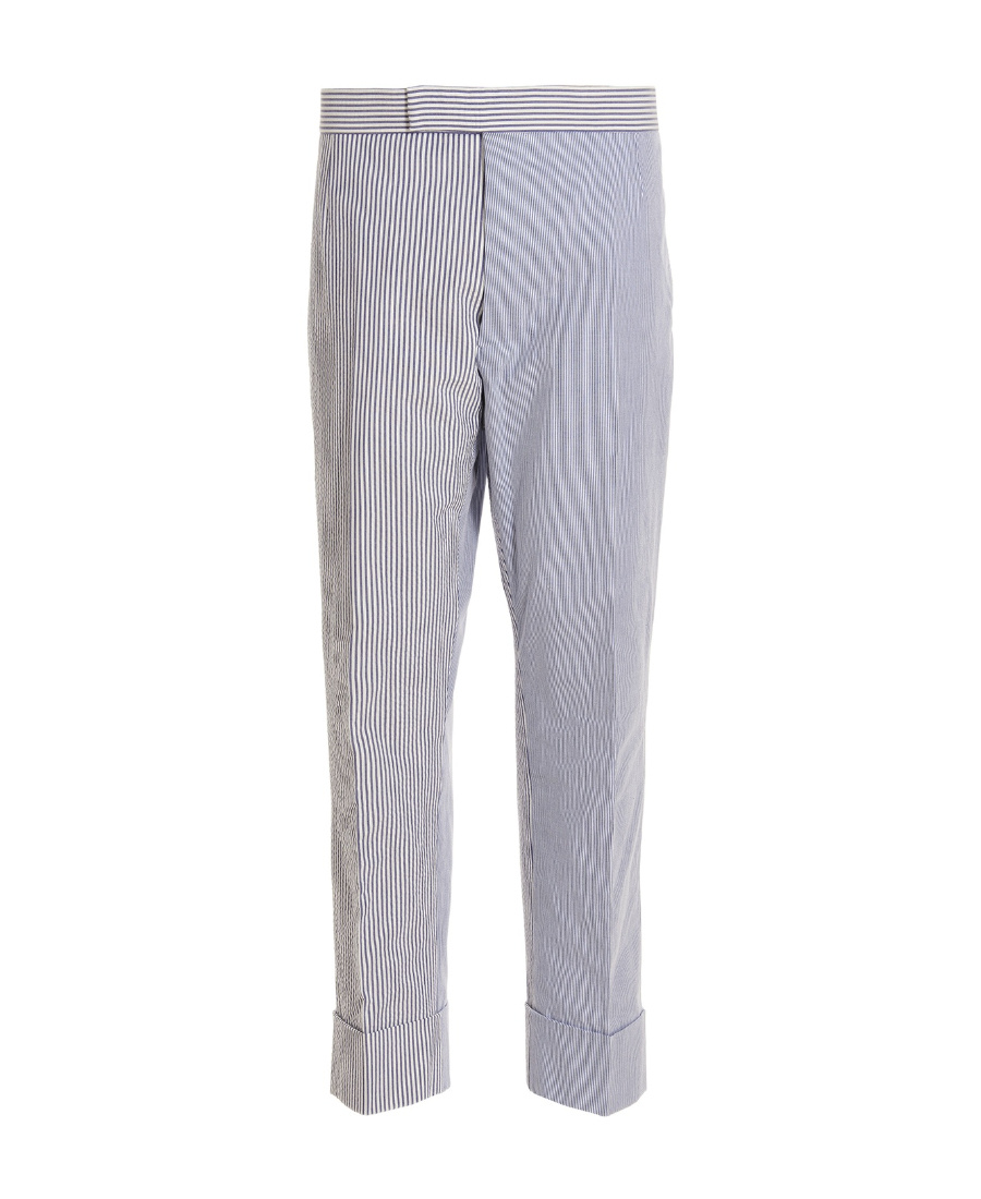 Thom Browne Seersucker Trousers In Gray