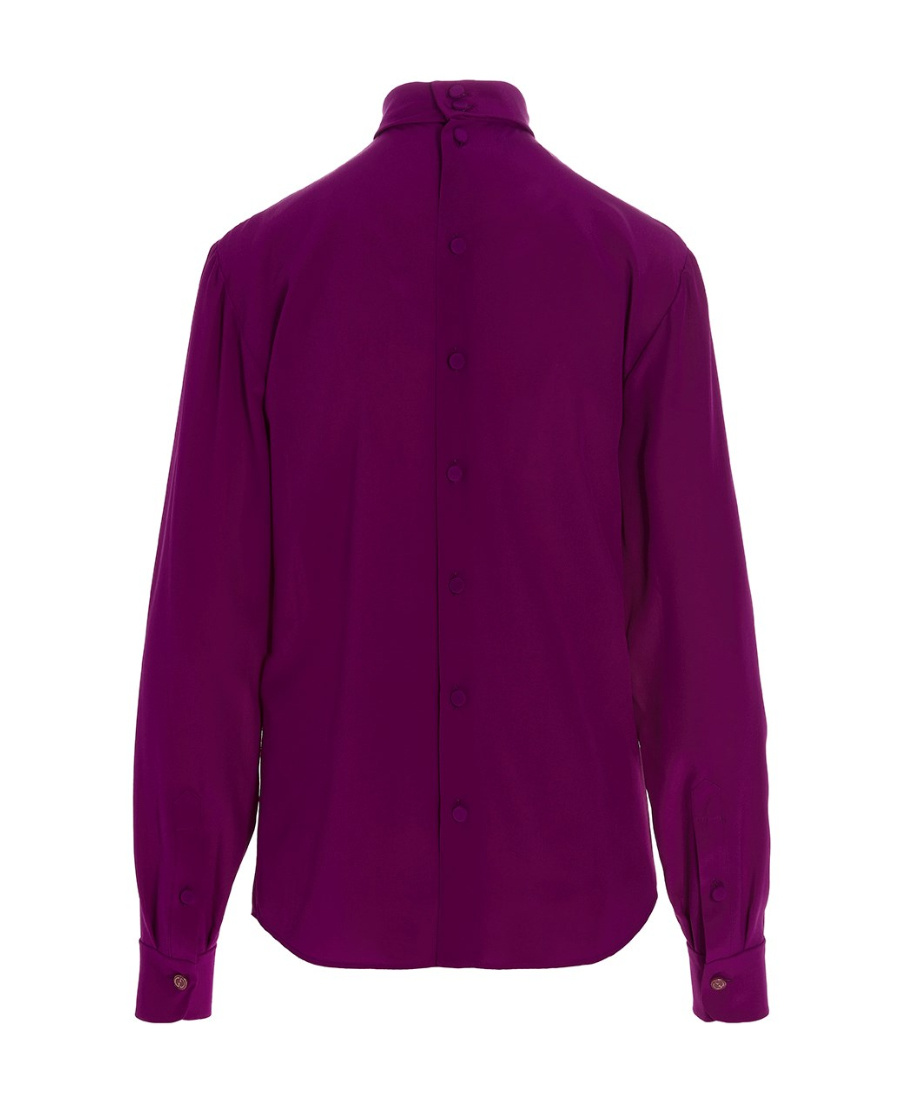 Gucci Silk Shirt With Buttoned High Neckline And Long Sleeves In Purple