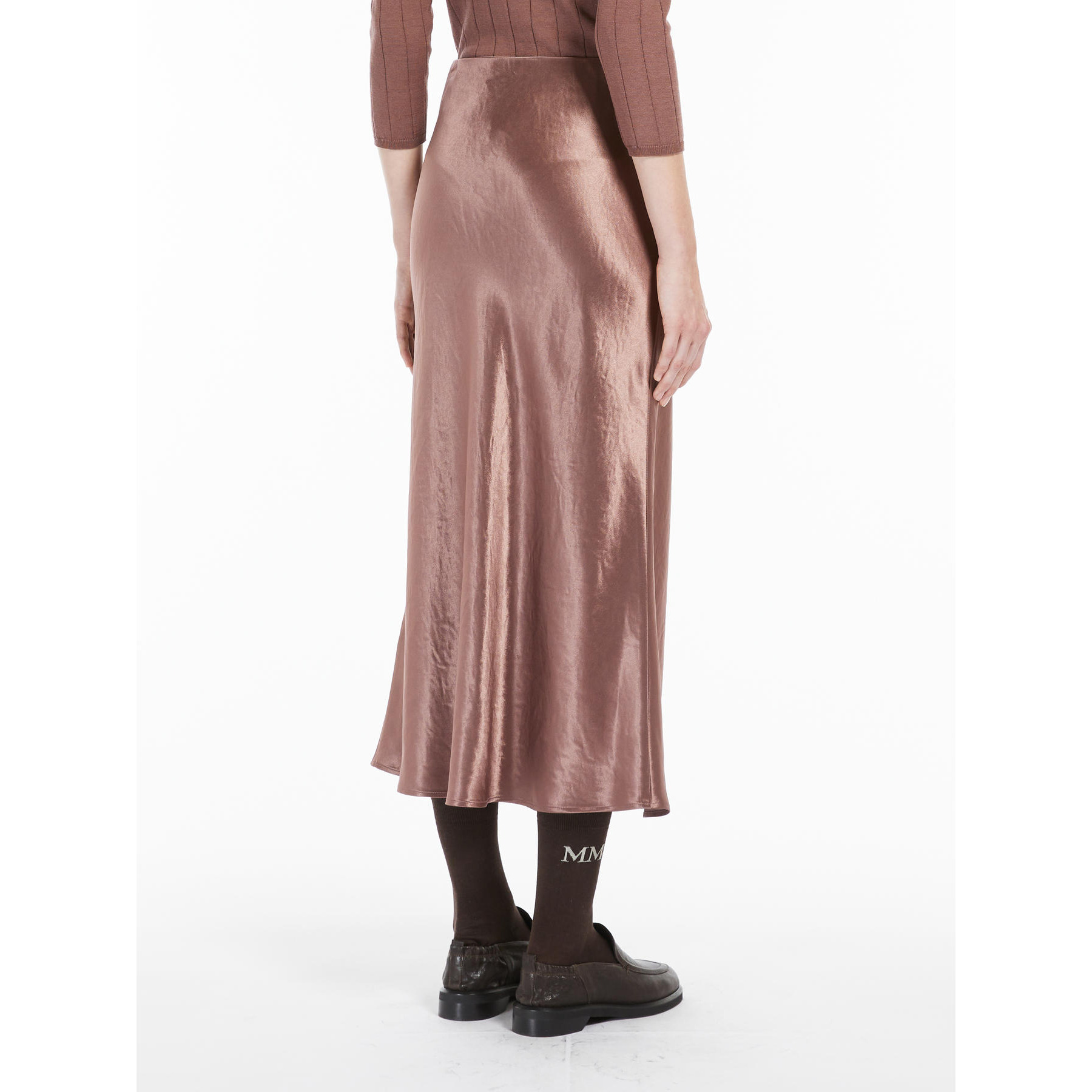 Max Mara Alessio Satin Midi Skirt In Brown